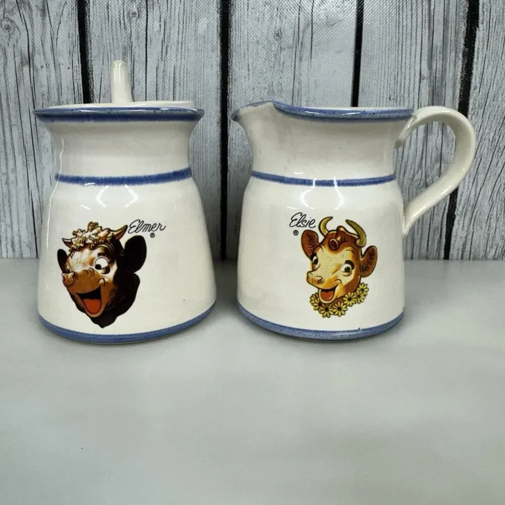 Elsie & Elmer Cream & Sugar Set Ceramic - Unmarked